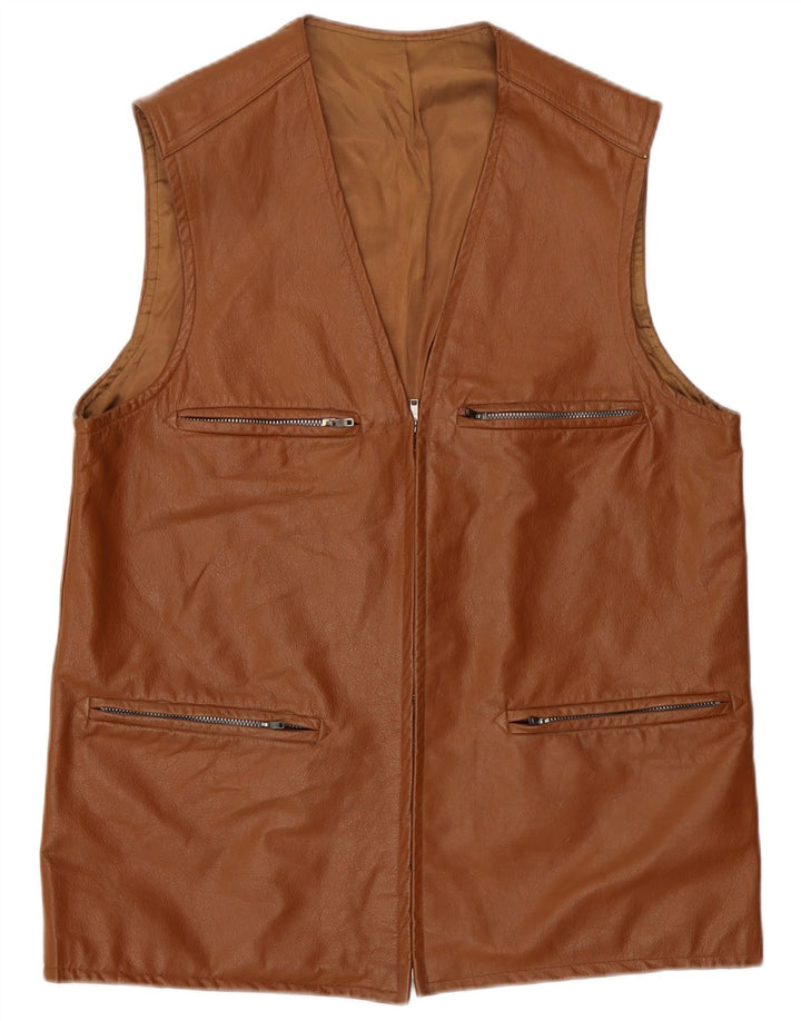 Vintage Mens Leather Gilet UK 38 Medium Brown