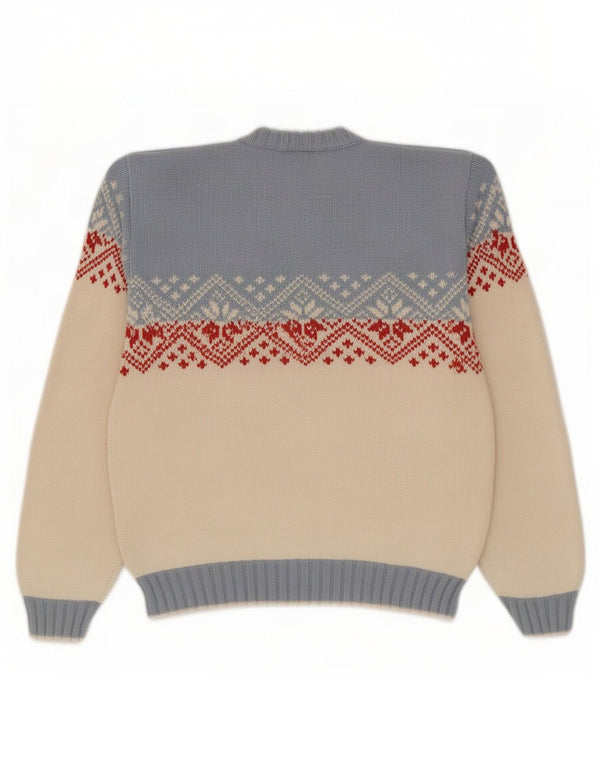 Vintage Boys Crew Neck Jumper Sweater 15-16 Years Blue Fair Isle Cotton