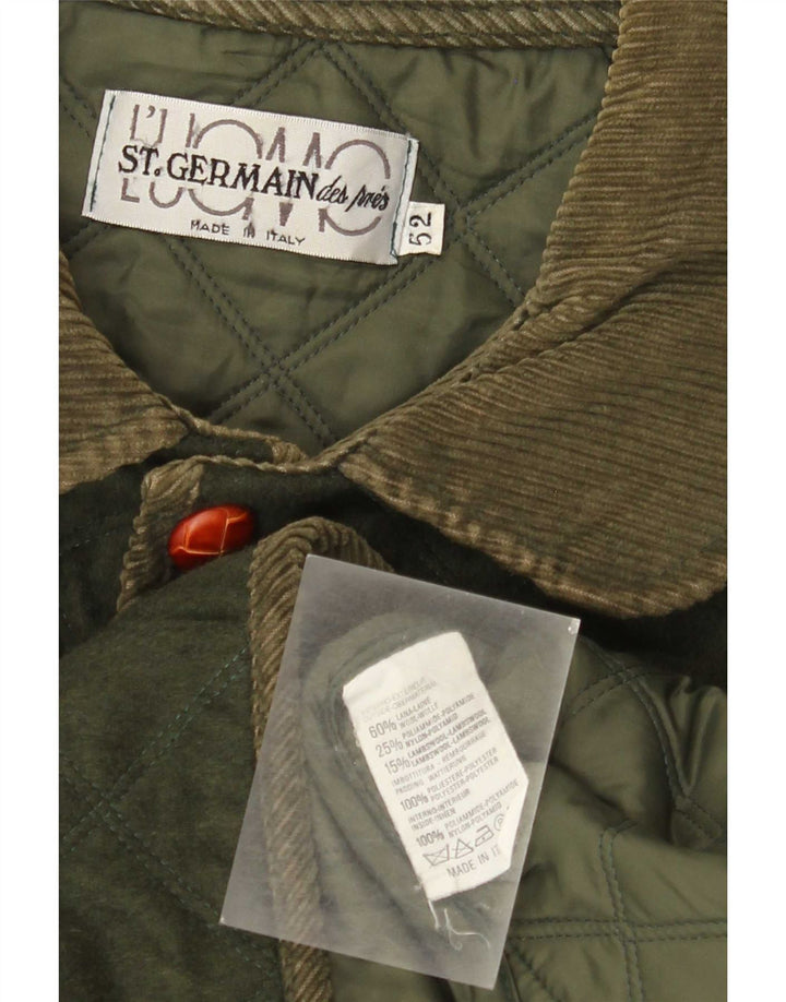 St. Germain Mens Quilted Jacket IT 52 XL Khaki Colourblock Wool