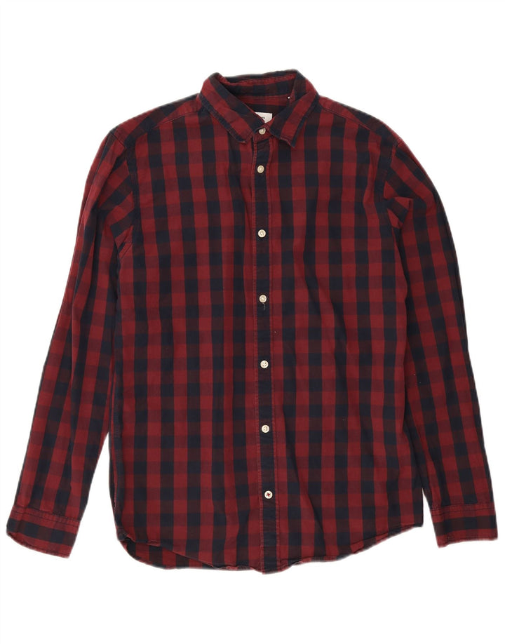 Jack & Jones Mens Shirt Medium Burgundy Gingham