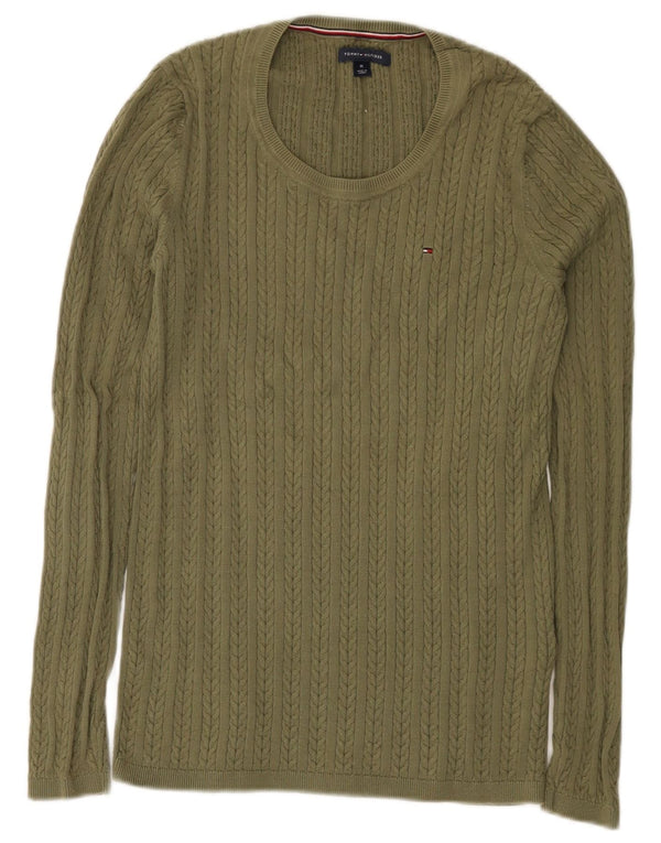 Tommy Hilfiger Womens Crew Neck Jumper Sweater UK 12 Medium Khaki Cotton