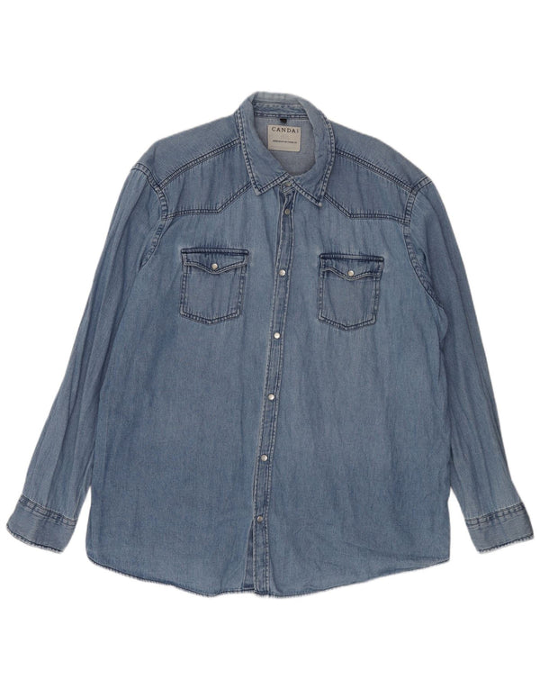 CANDA Mens Denim Shirt Size 47/48 3XL Blue Cotton
