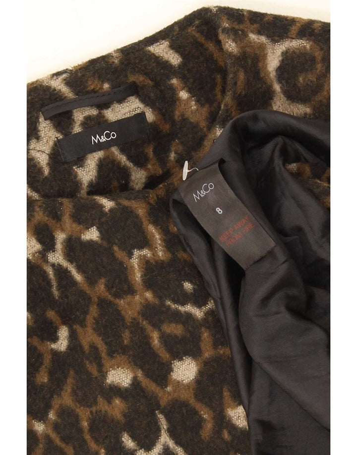 M&Co Womens Open Overcoat UK 8 Small Brown Animal Print Polyester