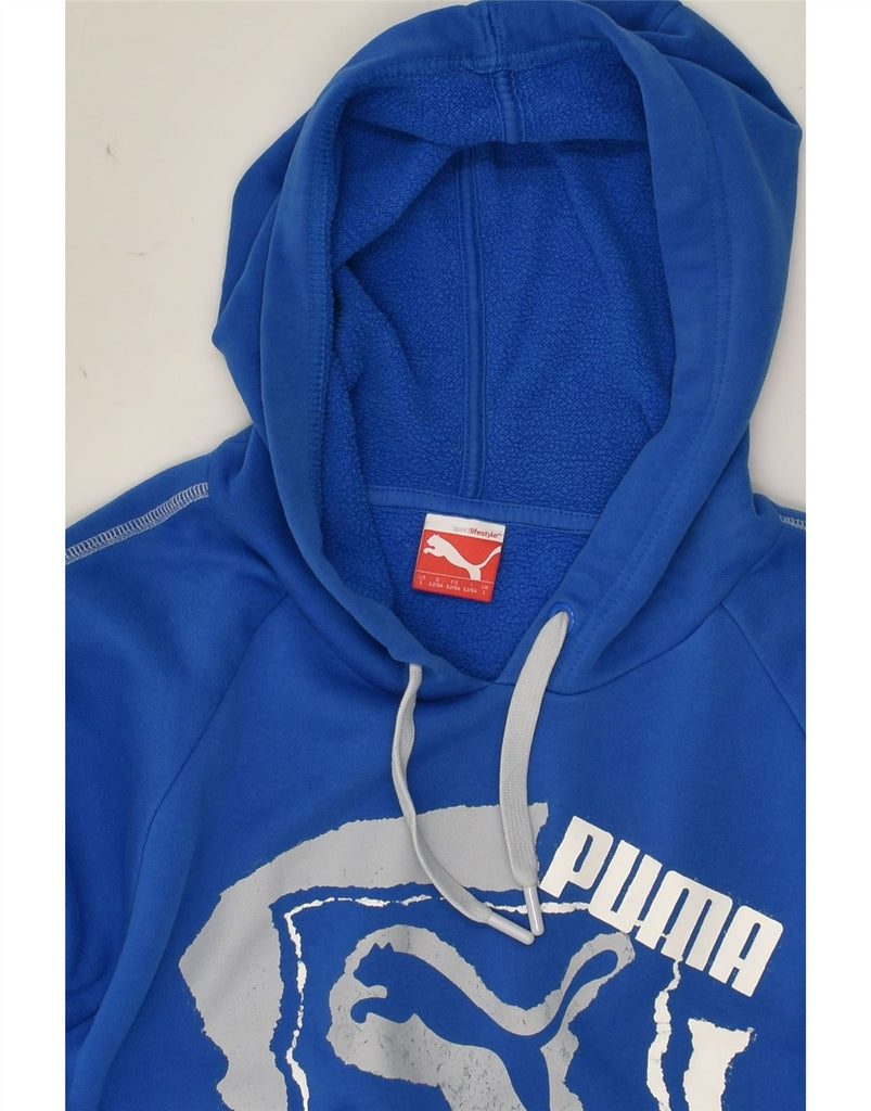 PUMA Mens Graphic Hoodie Jumper Large Blue Cotton | Vintage Puma | Thrift | Second-Hand Puma | Used Clothing | Messina Hembry 