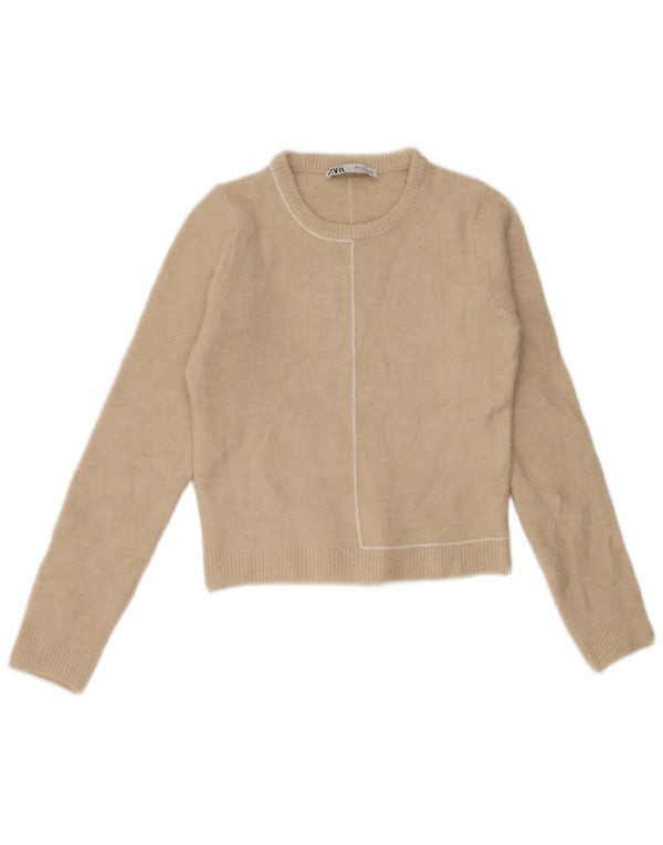 Zara Womens Crew Neck Jumper Sweater UK 10 Small Beige