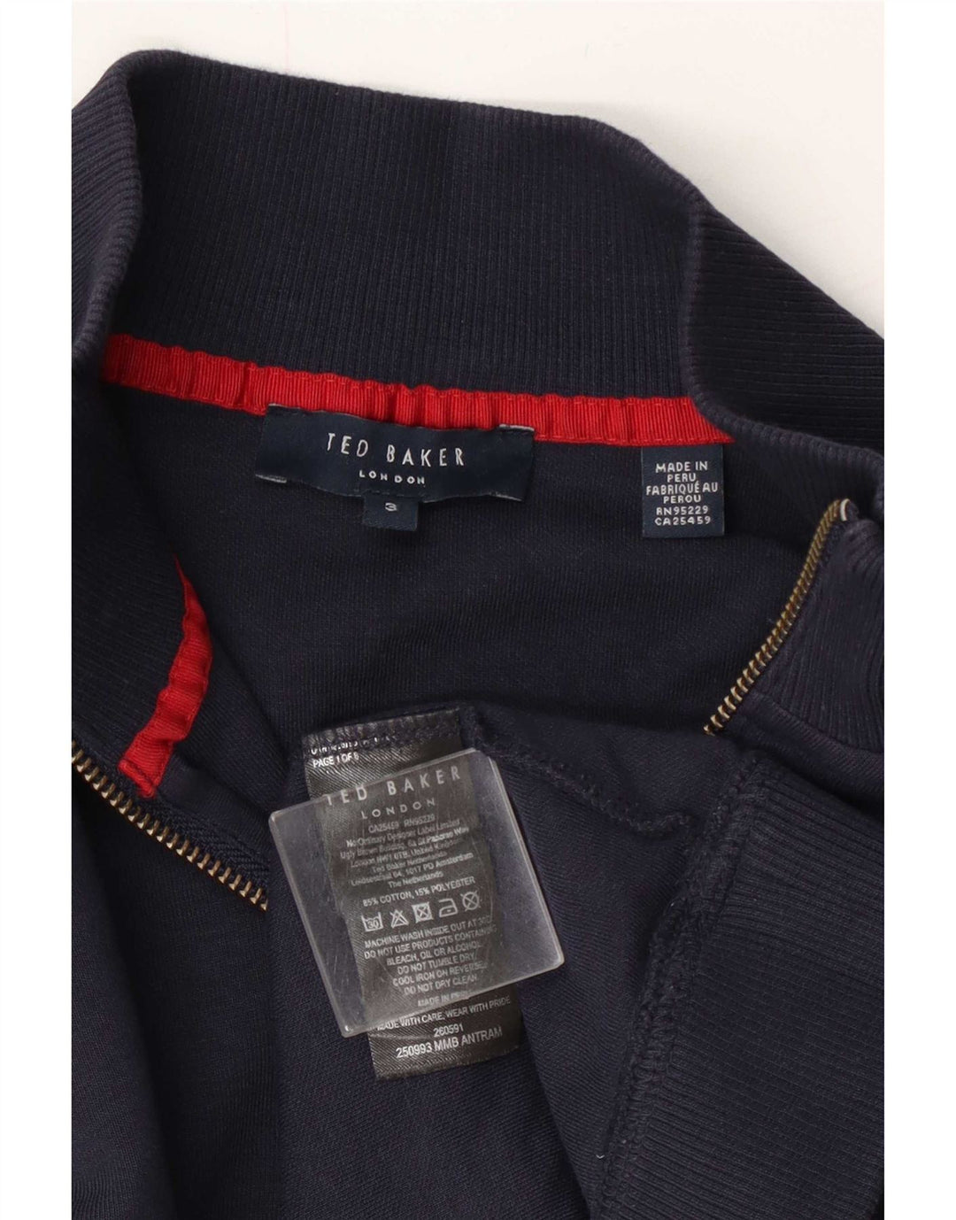 Ted Baker Mens Zip Neck Sweatshirt Jumper Size 3 Medium Navy Blue Cotton