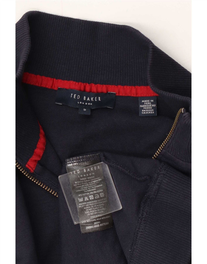 Ted Baker Mens Zip Neck Sweatshirt Jumper Size 3 Medium Navy Blue Cotton