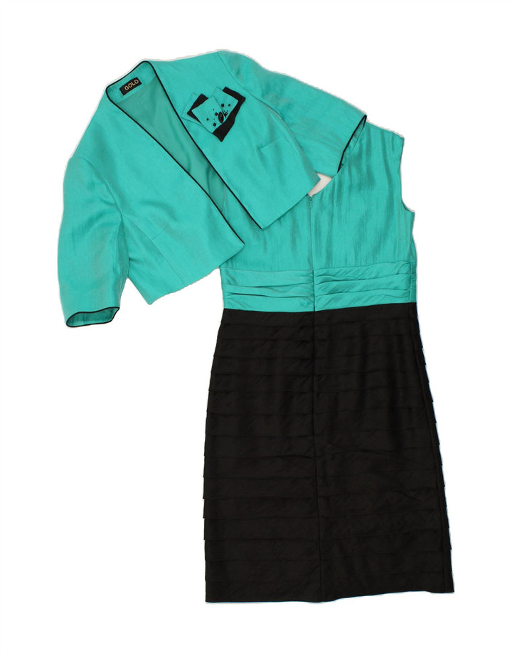 VINTAGE Womens 2 Piece Set UK 12 Medium Turquoise Colourblock Viscose Vintage Vintage and Second-Hand Vintage from Messina Hembry 