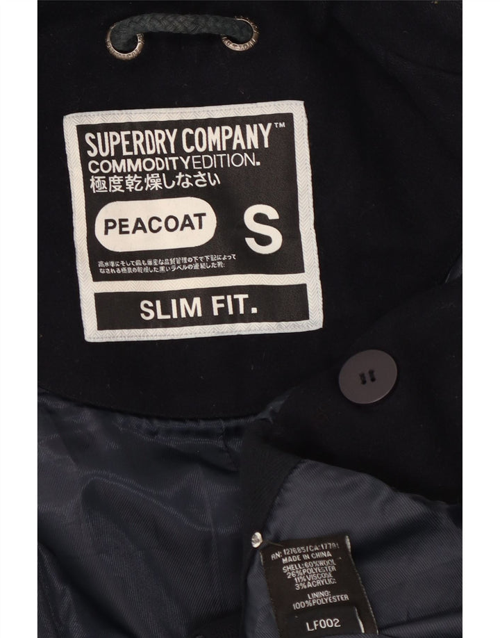 Superdry Mens Slim Fit Pea Coat UK 36 Small Navy Blue Wool