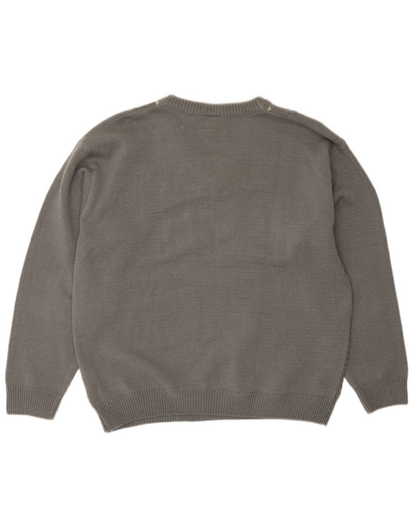 Jacques Lorant Mens V-Neck Jumper Sweater UK 42/44 Large Grey Striped