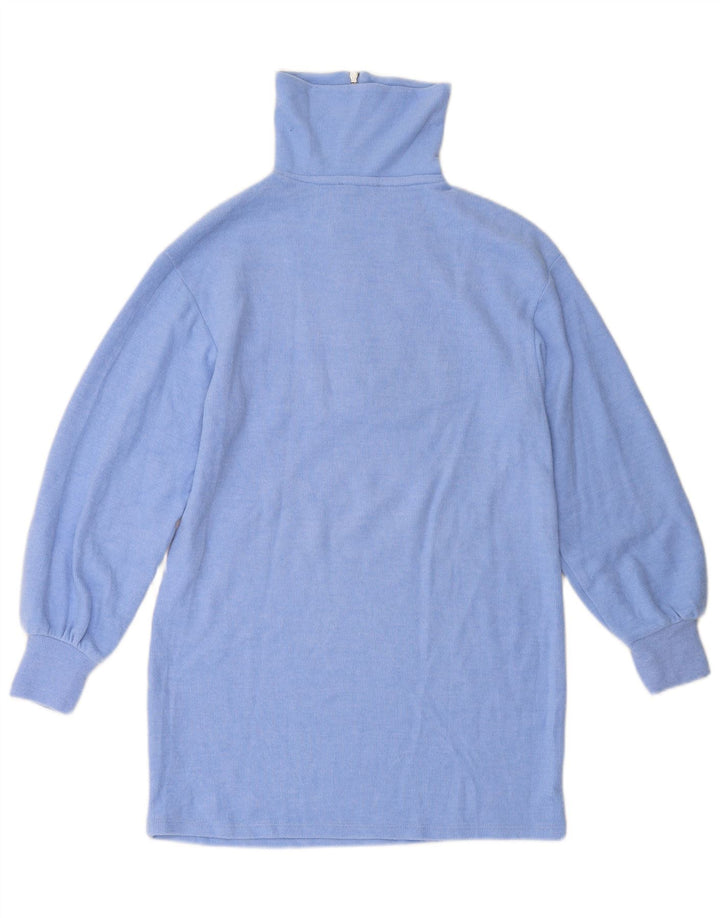 ZARA Womens Longline Zip Neck Jumper Sweater UK 10 Small Blue Polyester