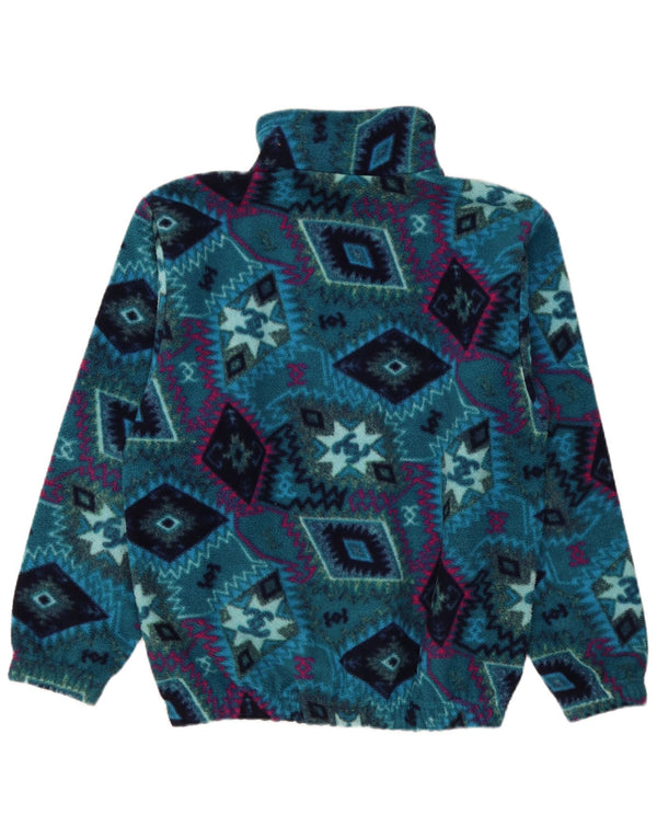 Brugi Mens Zip Neck Fleece Jumper Large Blue Geometric Polyester