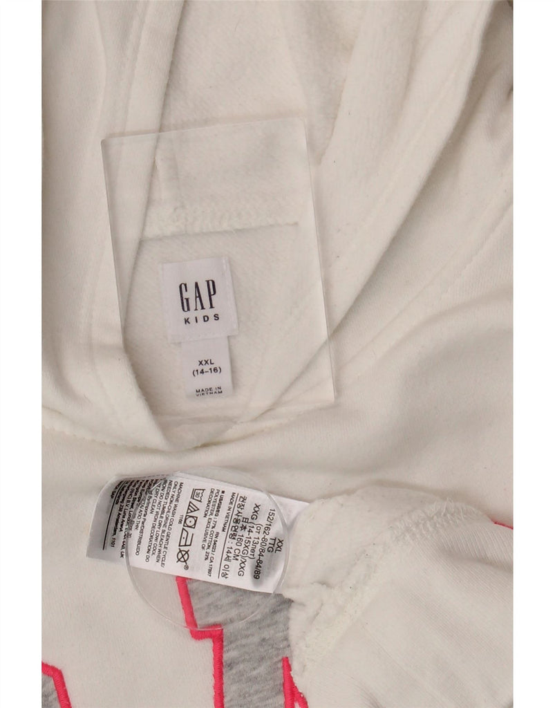 GAP Girls Graphic Hoodie Jumper 14-15 Years 2XL  White Cotton Vintage Gap and Second-Hand Gap from Messina Hembry 