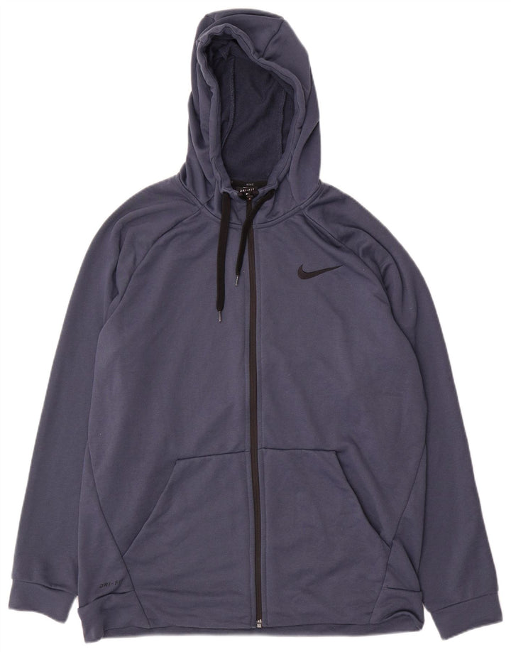 Nike Mens Dri Fit Zip Hoodie Sweater Large Navy Blue