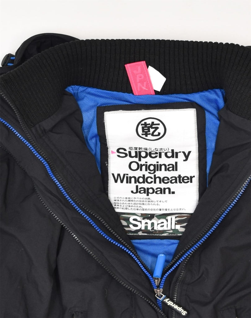 SUPERDRY Womens Hooded Windbreaker Jacket UK 10 Small Black Nylon | Vintage | Thrift | Second-Hand | Used Clothing | Messina Hembry 