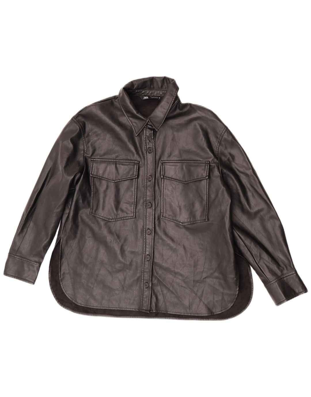 Zara Womens Faux Leather Shirt UK 14 Medium Black Polyester