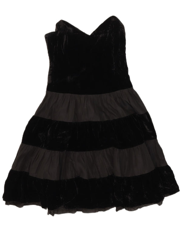 Vintage Womens Velvet Strapless Dress UK 10 Small Black Striped Acrylic