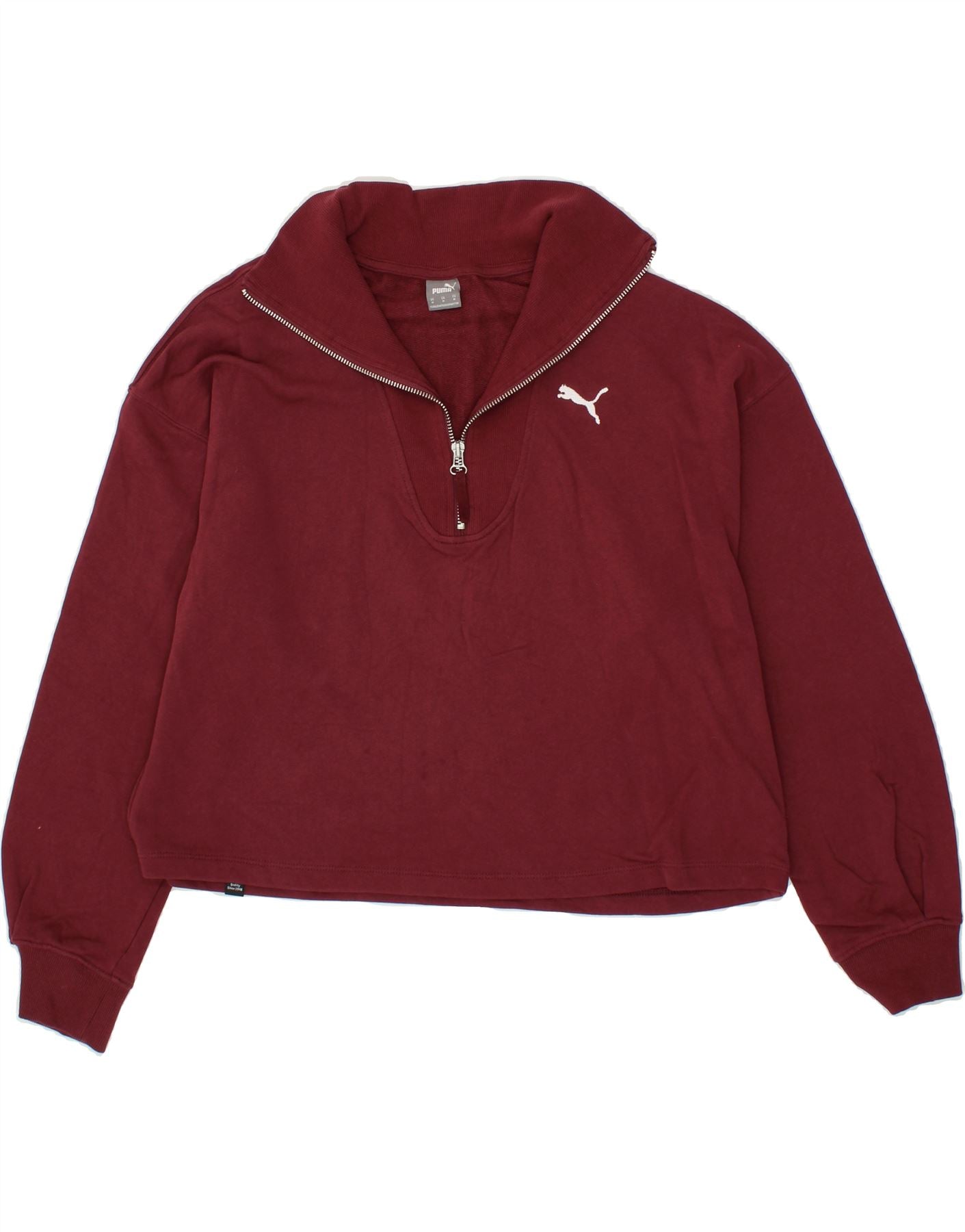 PUMA Womens Crop Zip Neck Sweatshirt Jumper UK 14 Medium Burgundy