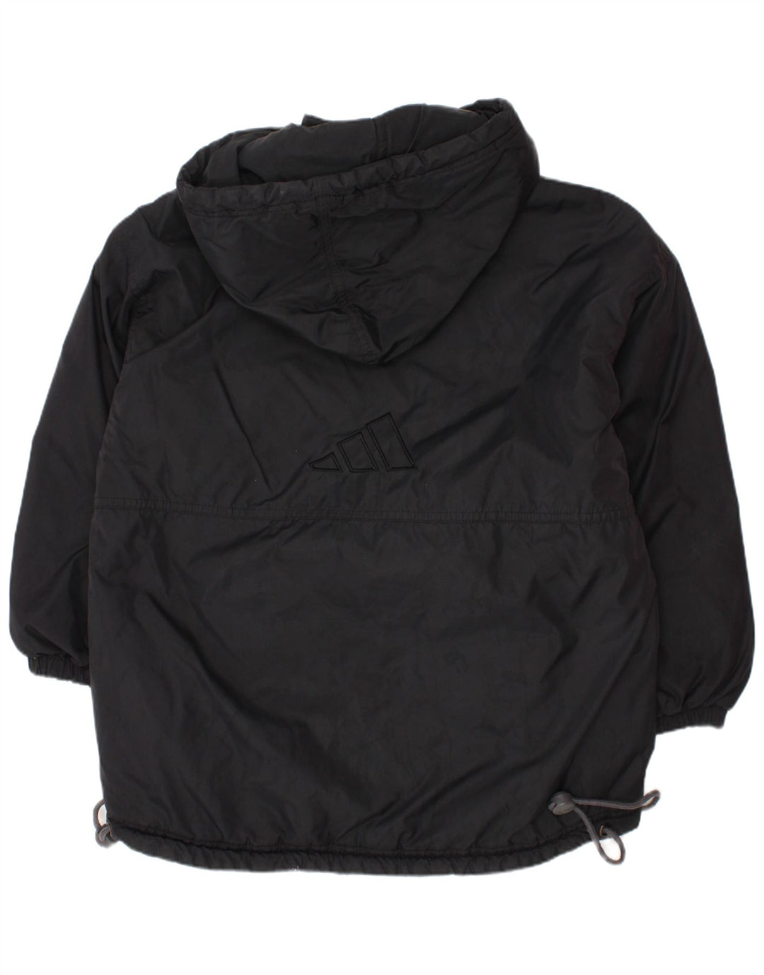 ADIDAS Boys Graphic Hooded Padded Jacket 8-9 Years Black Polyamide