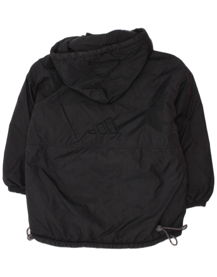ADIDAS Boys Graphic Hooded Padded Jacket 8-9 Years Black Polyamide