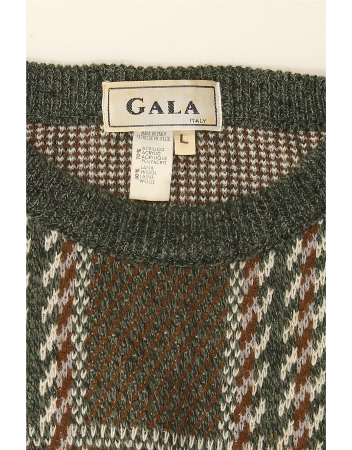 GALA Mens Crew Neck Jumper Sweater Large Khaki Plaid Acrylic Vintage Gala and Second-Hand Gala from Messina Hembry 