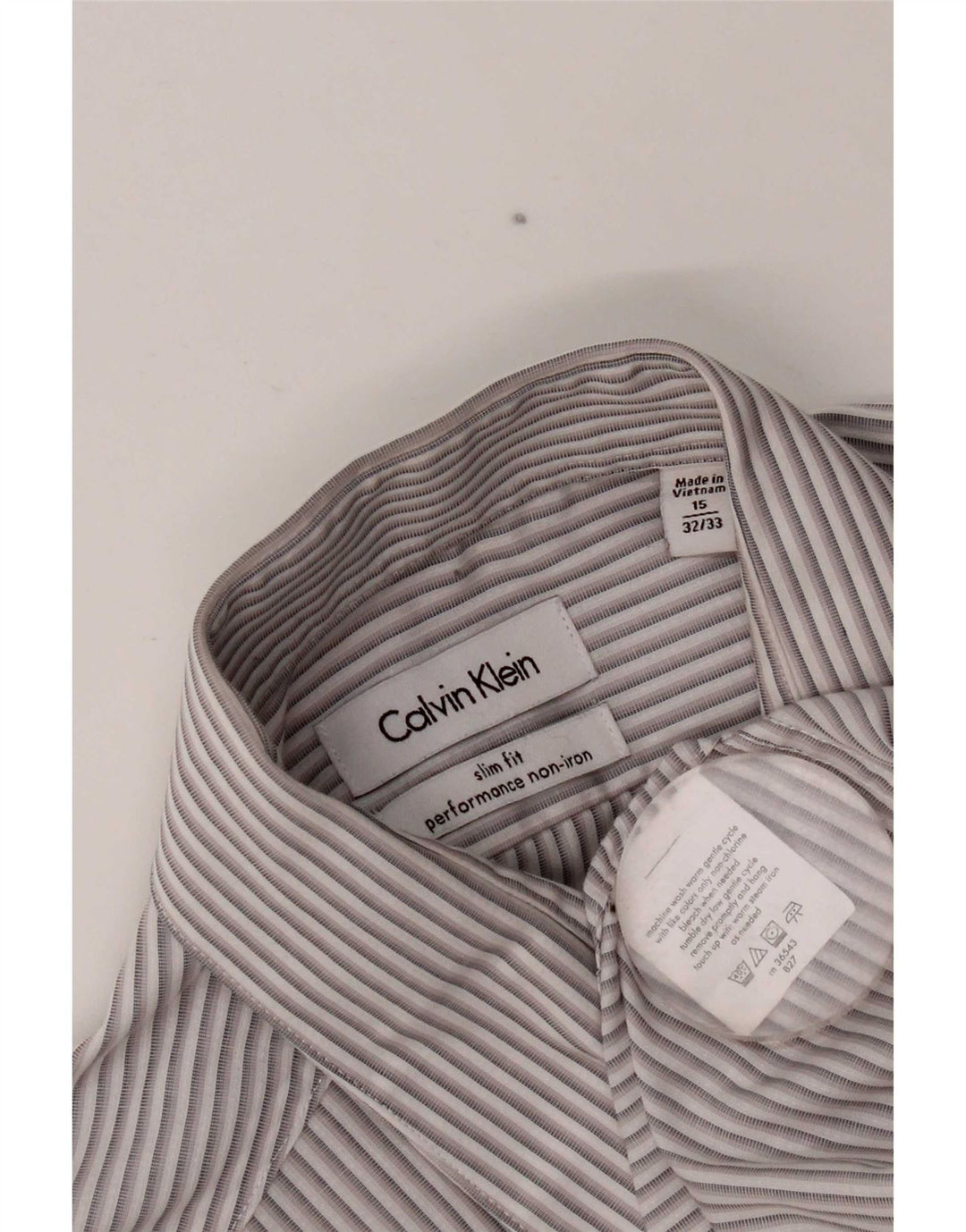 Calvin Klein Mens Slim Fit Shirt Size 15 1/2 Medium Grey Striped