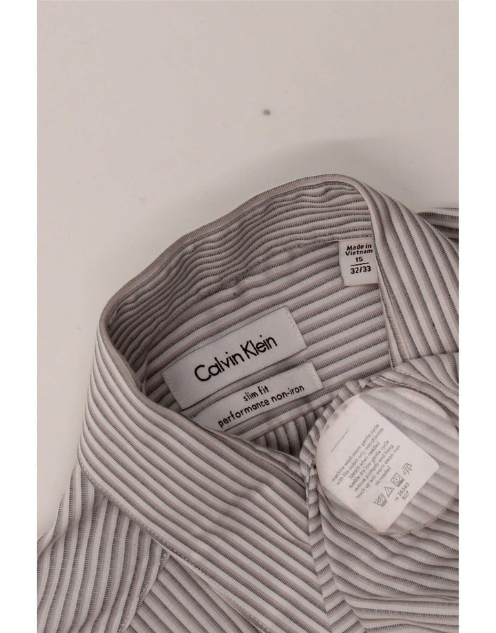 Calvin Klein Mens Slim Fit Shirt Size 15 1/2 Medium Grey Striped