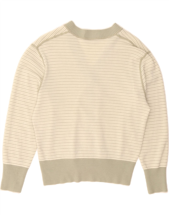 VINTAGE Womens Cardigan Sweater UK 12 Medium Beige Striped Polyacrylic Vintage Vintage and Second-Hand Vintage from Messina Hembry 