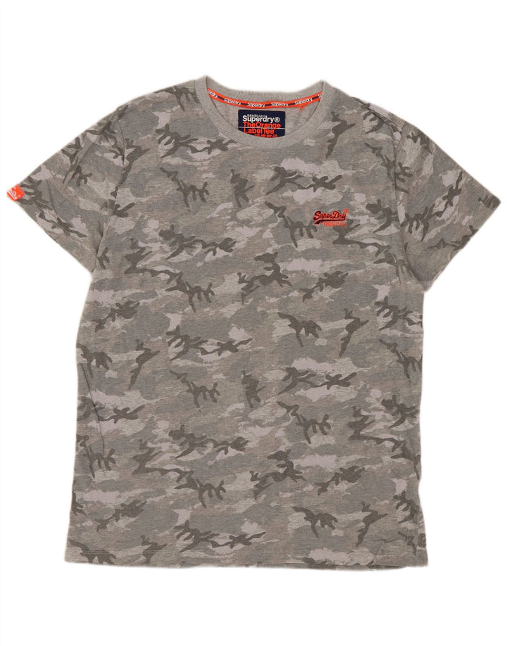 SUPERDRY Mens T-Shirt Top Medium Grey Camouflage