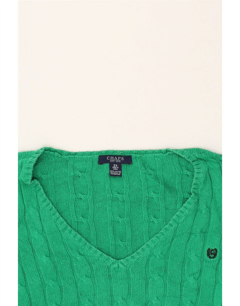 CHAPS Womens V-Neck Jumper Sweater UK 20 2XL Green Cotton | Vintage Chaps | Thrift | Second-Hand Chaps | Used Clothing | Messina Hembry 