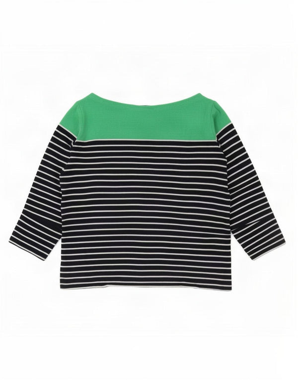 Ralph Lauren Womens Crop Top 3/4 Sleeve UK 6 XS Navy Blue Striped Cotton