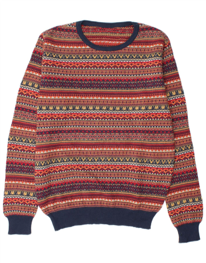 Vintage Mens Crew Neck Jumper Sweater Medium Multicoloured Fair Isle