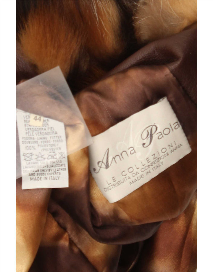 Anna Paola Womens Leather Coat IT 44 Medium Brown