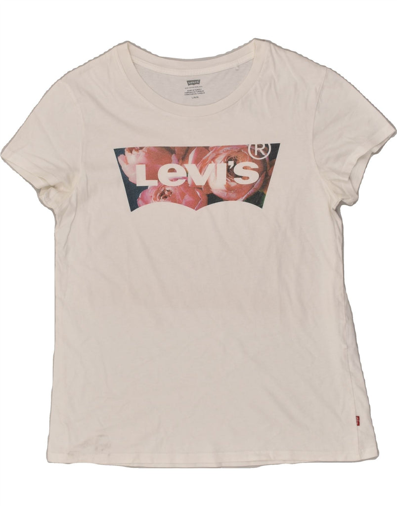 LEVI'S Womens Graphic T-Shirt Top UK 14 Large White Cotton | Vintage Levi's | Thrift | Second-Hand Levi's | Used Clothing | Messina Hembry 