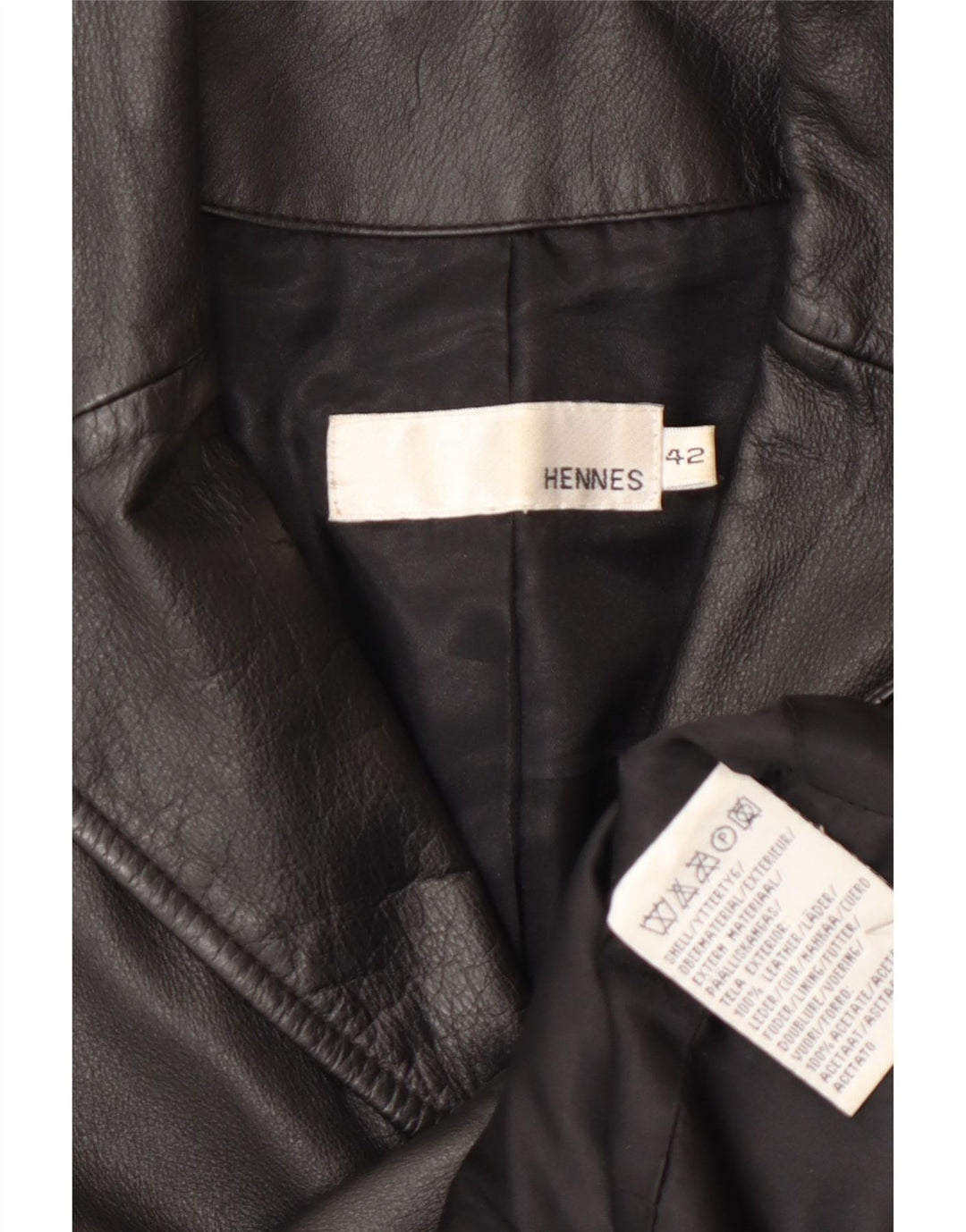 HENNES Womens Leather Coat EU 42 Large Black Leather