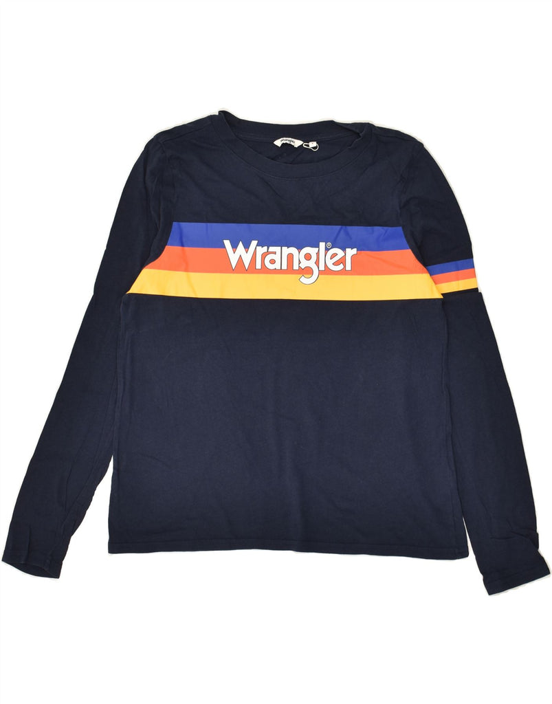 WRANGLER Womens Graphic Top Long Sleeve UK 10 Small Navy Blue Striped | Vintage Wrangler | Thrift | Second-Hand Wrangler | Used Clothing | Messina Hembry 