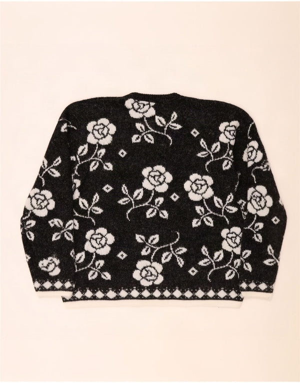 Vintage Womens Crew Neck Jumper Sweater UK 20 2XL Black Floral