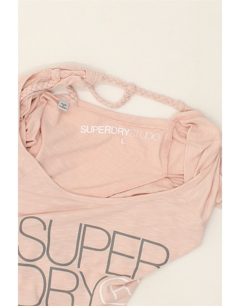 SUPERDRY Womens Graphic Top Long Sleeve UK 16 Large Pink | Vintage Superdry | Thrift | Second-Hand Superdry | Used Clothing | Messina Hembry 