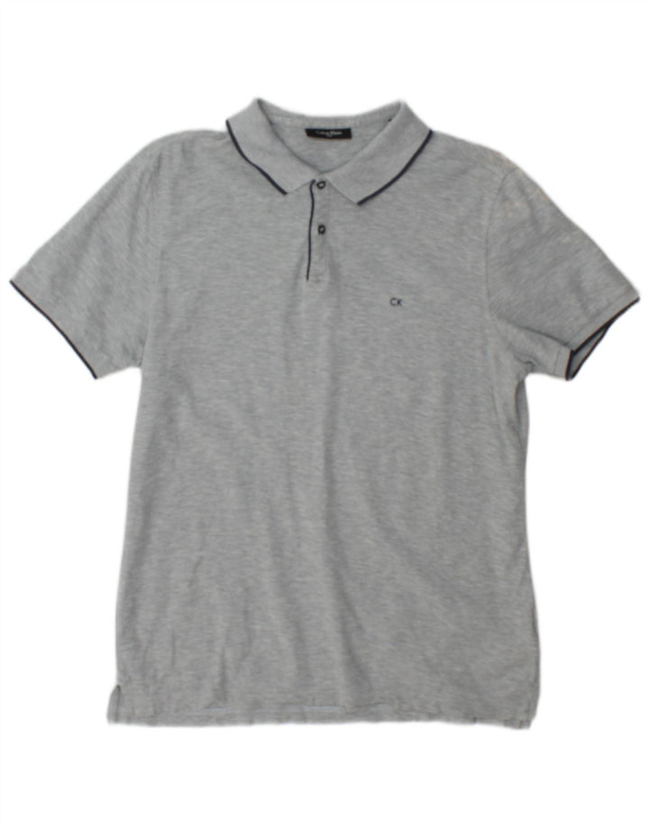 Calvin Klein Mens Polo Shirt Small Grey Flecked Cotton