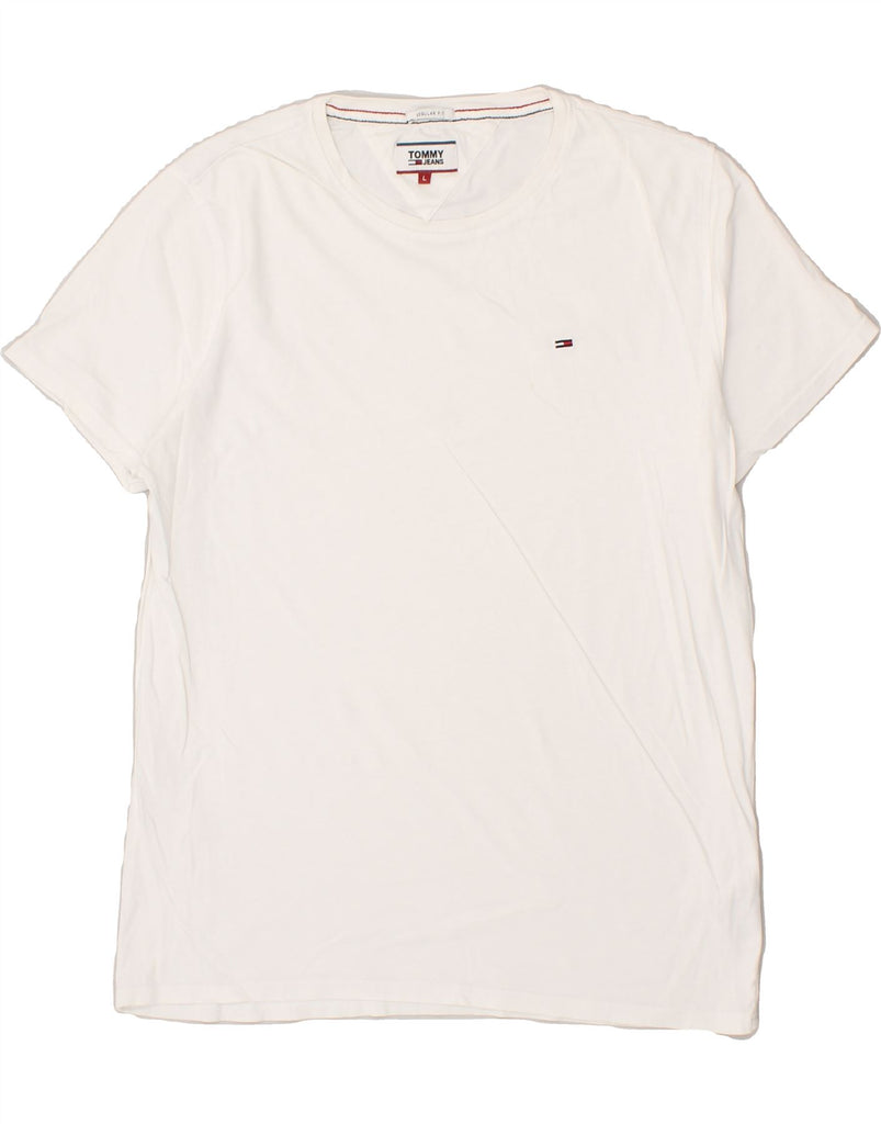 TOMMY HILFIGER Mens Slim T-Shirt Top Large White Cotton Vintage Tommy Hilfiger and Second-Hand Tommy Hilfiger from Messina Hembry 