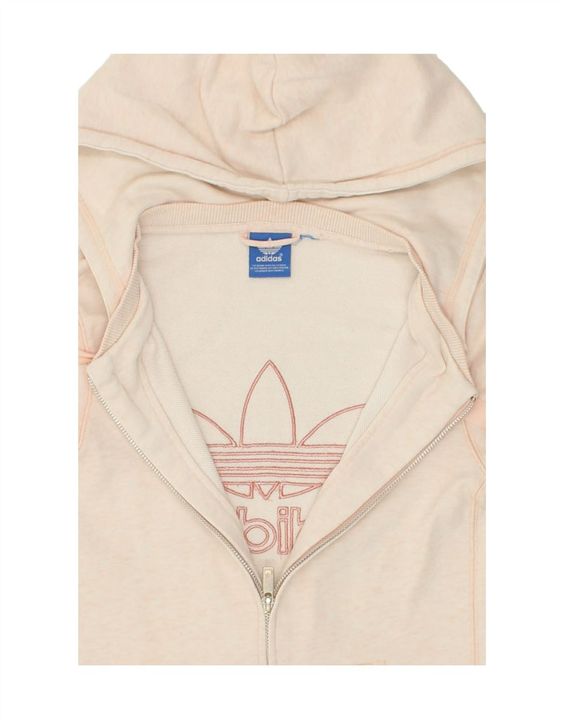ADIDAS Womens Graphic Zip Hoodie Sweater UK 10 Small Beige | Vintage Adidas | Thrift | Second-Hand Adidas | Used Clothing | Messina Hembry 