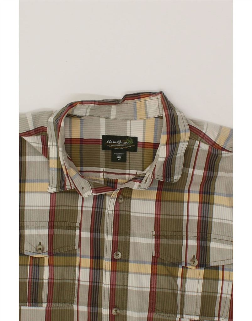EDDIE BAUER Mens Tall Short Sleeve Shirt XL Green Check Cotton Vintage Eddie Bauer and Second-Hand Eddie Bauer from Messina Hembry 