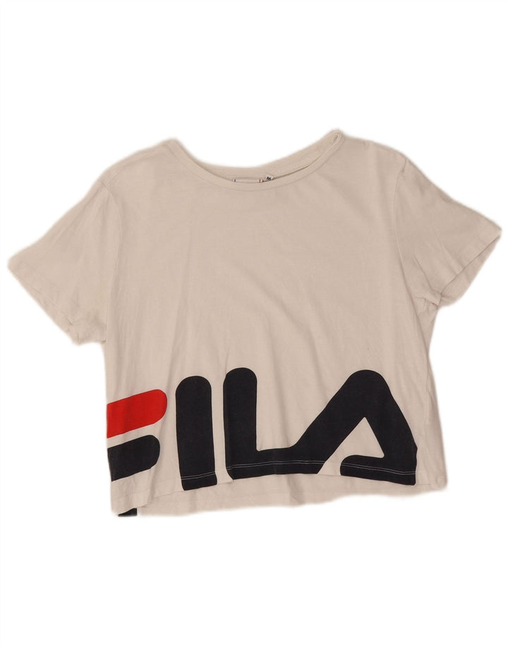 Fila Womens Crop Graphic T-Shirt Top UK 14 Medium White Cotton