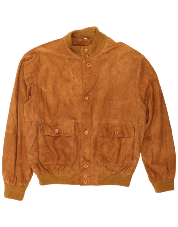 Vintage Mens Suede Bomber Jacket IT 56 3XL Brown Suede