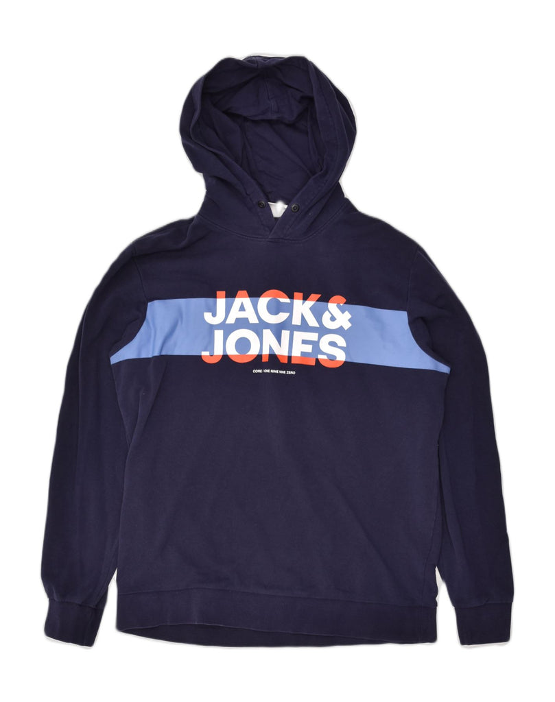 JACK & JONES Mens Graphic Hoodie Jumper XL Navy Blue Cotton | Vintage Jack & Jones | Thrift | Second-Hand Jack & Jones | Used Clothing | Messina Hembry 