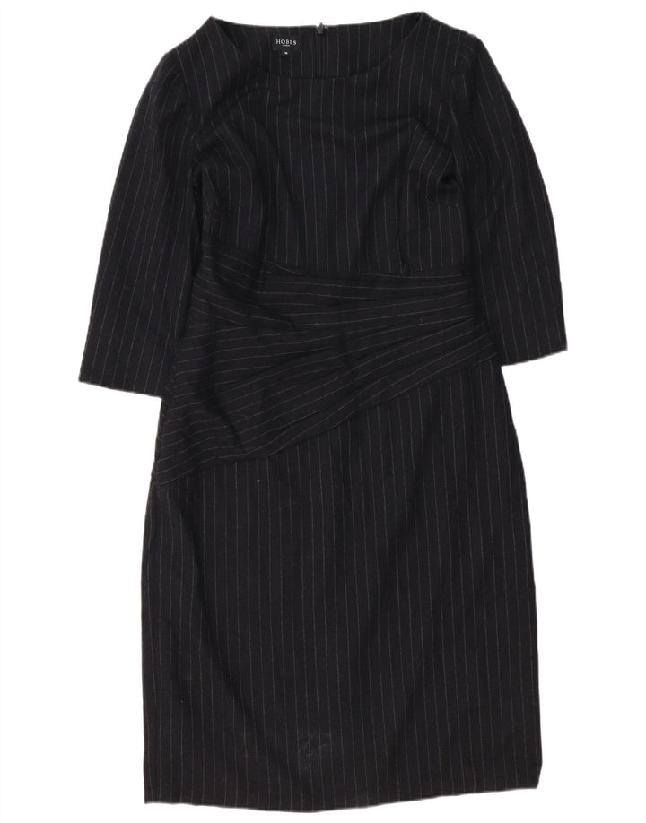 HOBBS Womens 3/4 Sleeve Sheath Dress UK 16 Large Black Pinstripe Wool