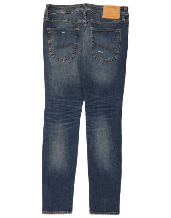 Jack & Jones Mens Distressed Skinny Jeans W32 L30 Blue Cotton