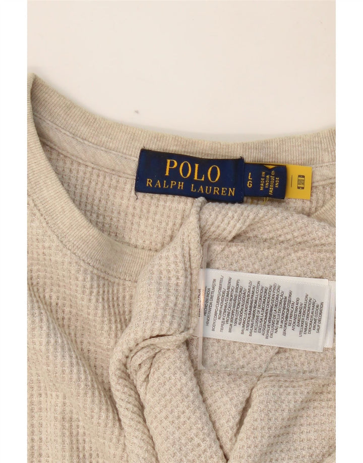 POLO RALPH LAUREN Mens Top Long Sleeve Large Beige Cotton