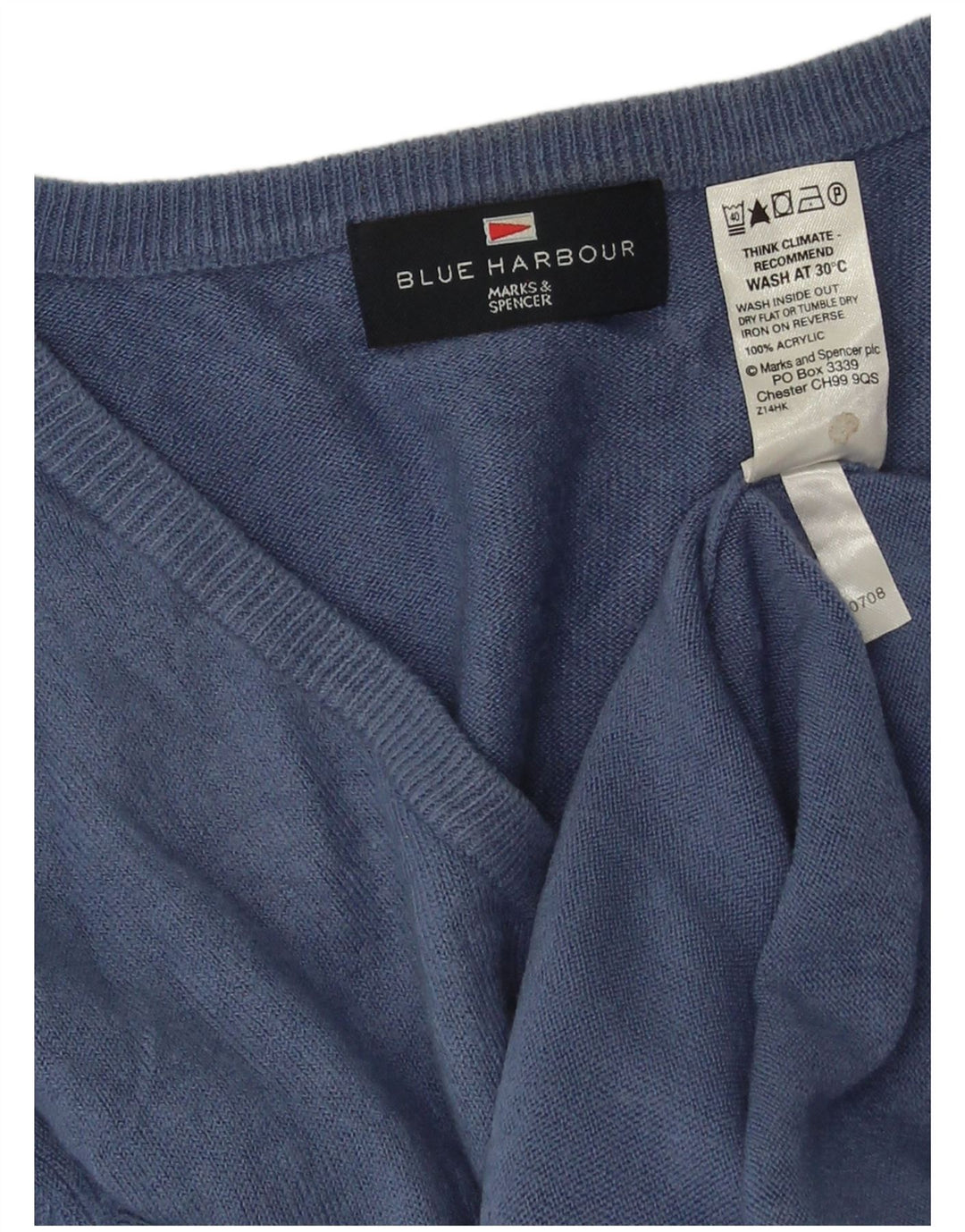 Marks & Spencer Mens Blue Harbour V-Neck Jumper Sweater Large Navy Blue
