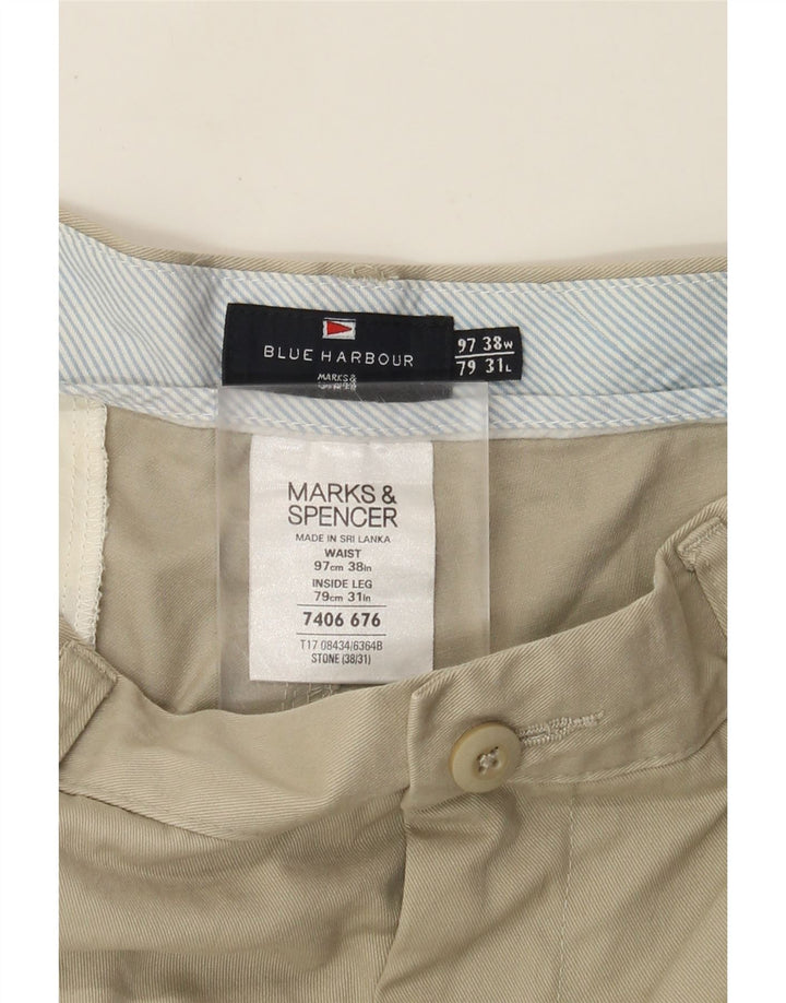 Marks & Spencer Mens Blue Harbour Straight Chino Trousers W38 L31 Beige